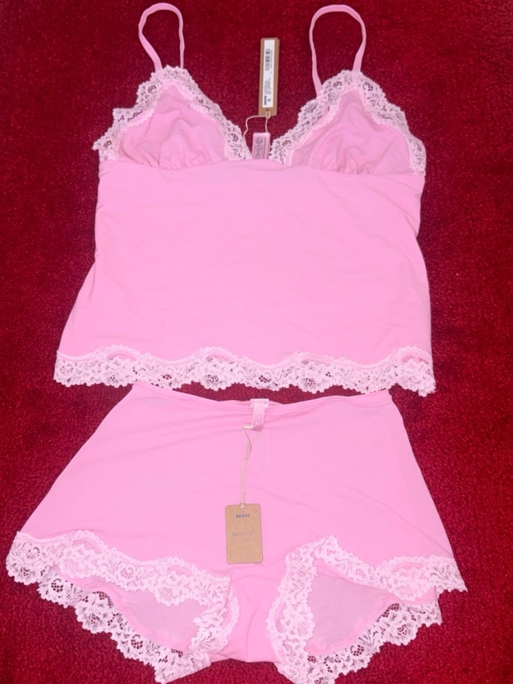 Skims medium bubblegum  tonal  Pink Lace-Trim Sleep Cami & Short Set